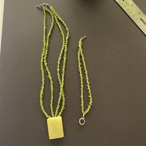 Handmade necklace with peridot chips and double-strand matching bracelet